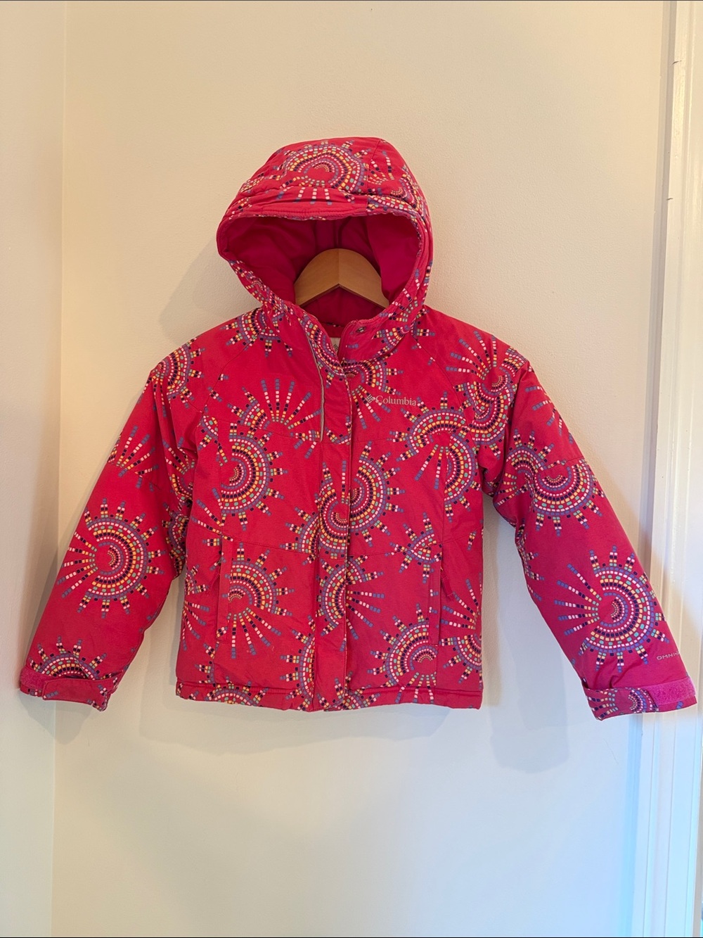 COLUMBIA Girls Pink Purple Patterned Hooded Insulated Winter Snow Jacket Sz 6/7